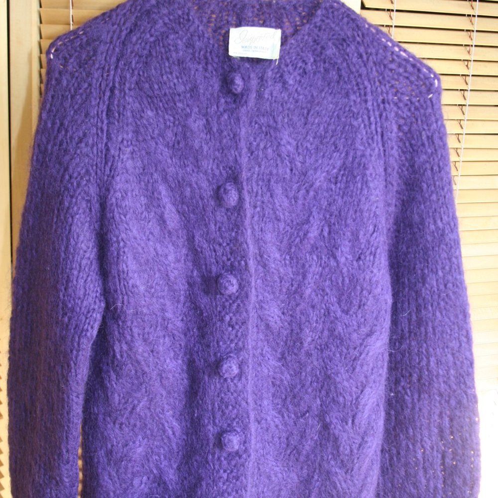 Retro Made in Italy Mohair 6 Button Down Sweater Purple in a Large